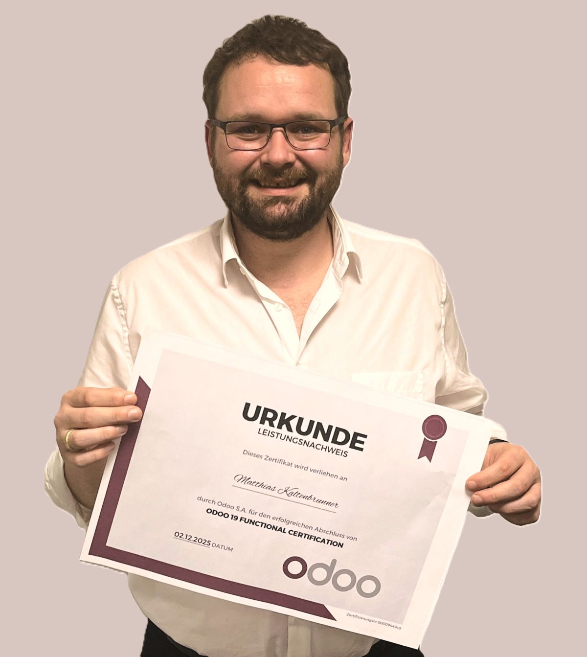 Stolz auf die erfolgreiche Odoo-19-Zertifizierung – Matthias Kaltenbrunner Stolz auf die erfolgreiche Odoo-19-Zertifizierung – Matthias Kaltenbrunner